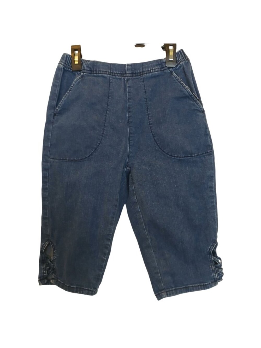 Croft & Barrow Petite Extra Small PXS Blue Denim Shorts Hem Detail Pockets #I-8